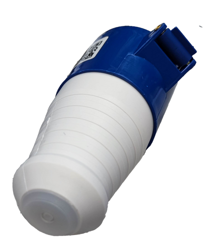 Grippes 32A industrial cord connector outlet in blue and white for heavy-duty electrical connections