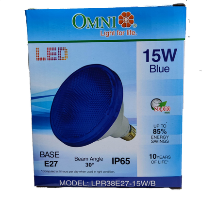 Omni 15W PAR 38 E27 220V Blue  LPR38E27-15W/B, LED PAR 38 15W E27 220V Blue