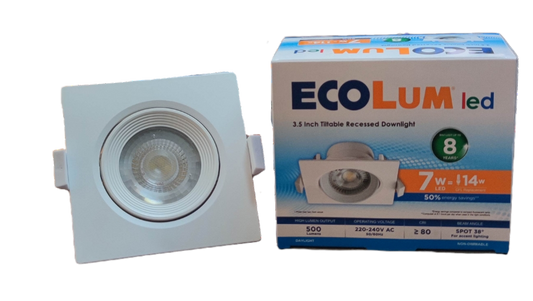 Ecolum 7W LED Tiltable Recessed Downlight Daylight 6500K 220V 3.5 Inches Tiltable Recessed