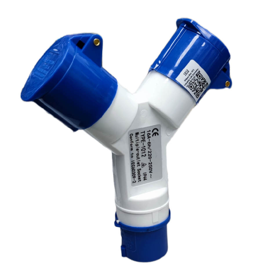 Grippes 16A Industrial Connector 2P+E 220V ( 3 Pins) IP44 1 Male to 2 Female 1x2 , Industrial Plug Splitter 1012 IEC309-2