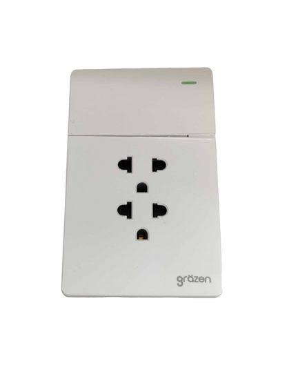 Grazen 2 Gang Outlet with Ground with 1 Way Switch with Plate Cover 16A 220V Available In Black, White Grey and Black GW-008