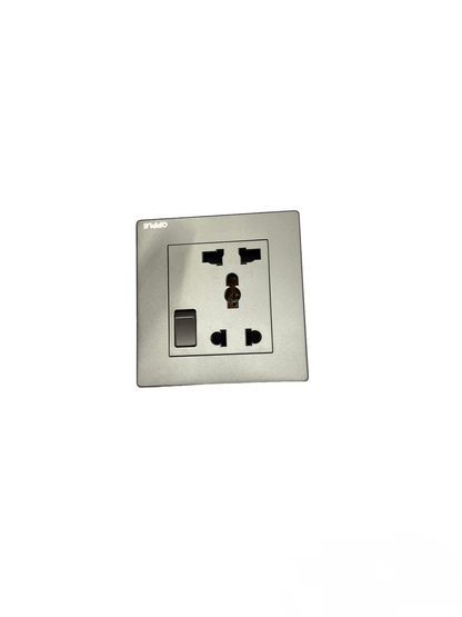 Opple Duplex Universal Outlet with Ground with Switch Control Square Type Gray with Plate Cover and Utility Box 16A 220V F021681A 86X86