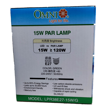 Omni 15W PAR 38 E27 220V Green LPR38E27-15W/G, LED PAR 38 15W E27 220V Green