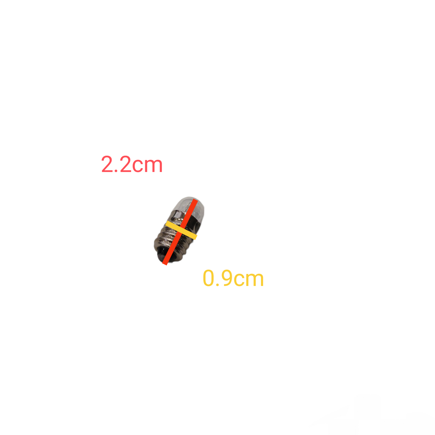 Measurement chart with a small object and labeled dimensions on a white background 3W Pilot Lamp 12V E10 Short,  Indicator Bulb Pilot Light Electx Electrical Supply