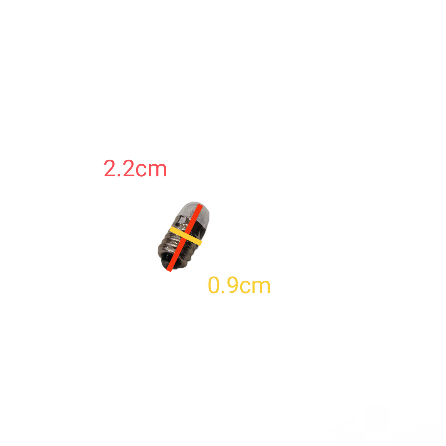 Measurement chart with a small object and labeled dimensions on a white background 3W Pilot Lamp 12V E10 Short,  Indicator Bulb Pilot Light Electx Electrical Supply