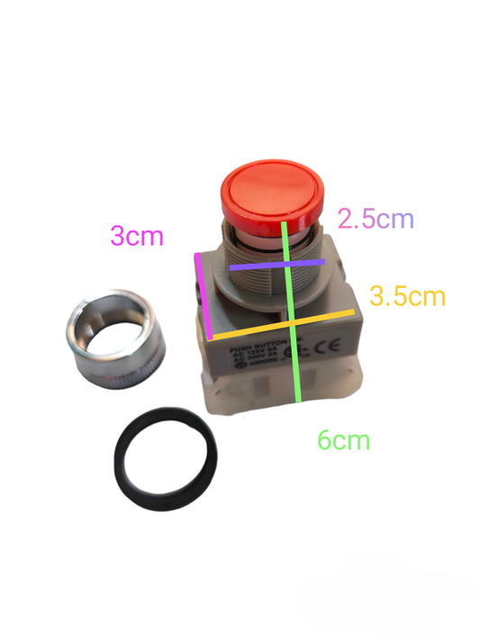 Auspicious 3A 220V push button switch with red button and mounting accessories