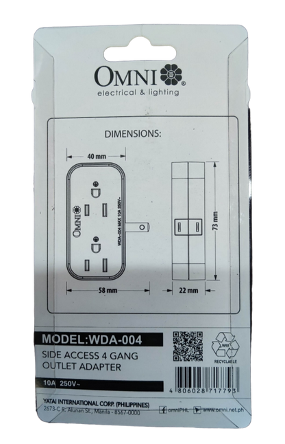 Omni 4 Gang Outlet Adaptor 10A 250V WDA-004