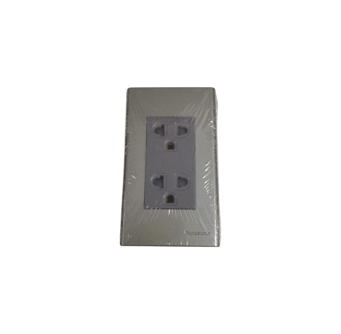 Panasonic Duplex Universal Outlet with Ground and Plate, 2 Gang Convenience Outlet with Ground and Plate 16A 250V Wide Color Refina Series Metallic Gray WEG6803MH-1/WEG15829H-5