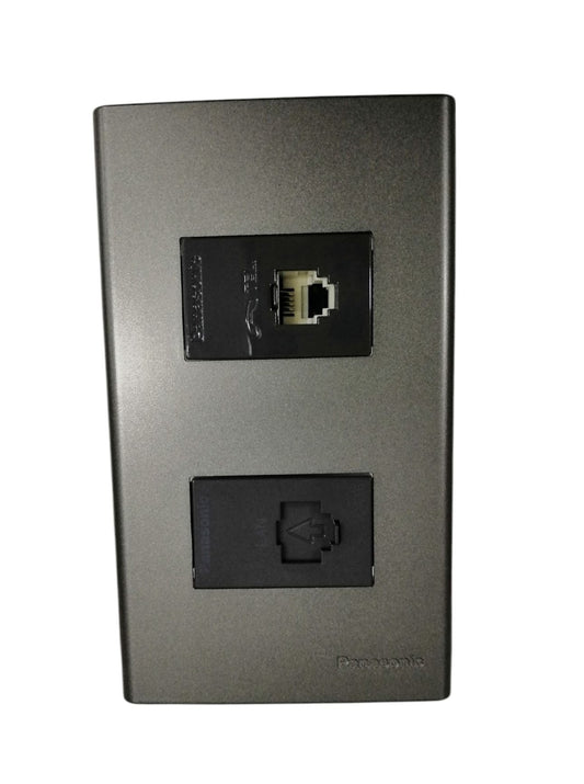 Panasonic 2 Gang CAT 6 Lan Data Outlet and Telephone Outlet,2 Gang RJ45 Outlet and RJ11 Outlet with Plate Cover Metallic Gray WEG6802MH-1/WEG24886H/WEG2164H