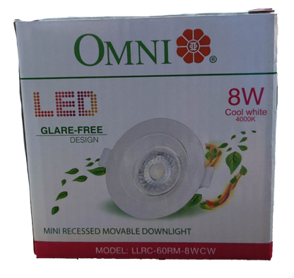 Omni 8W LED Movable Downlight 220V Cool White 4000K, 8W Mini Recessed Movable Downlight 600 Lumens