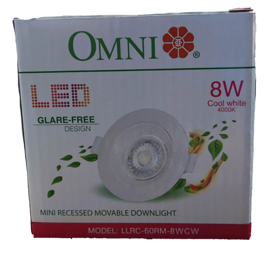 Omni 8W LED Movable Downlight 220V Cool White 4000K, 8W Mini Recessed Movable Downlight 600 Lumens