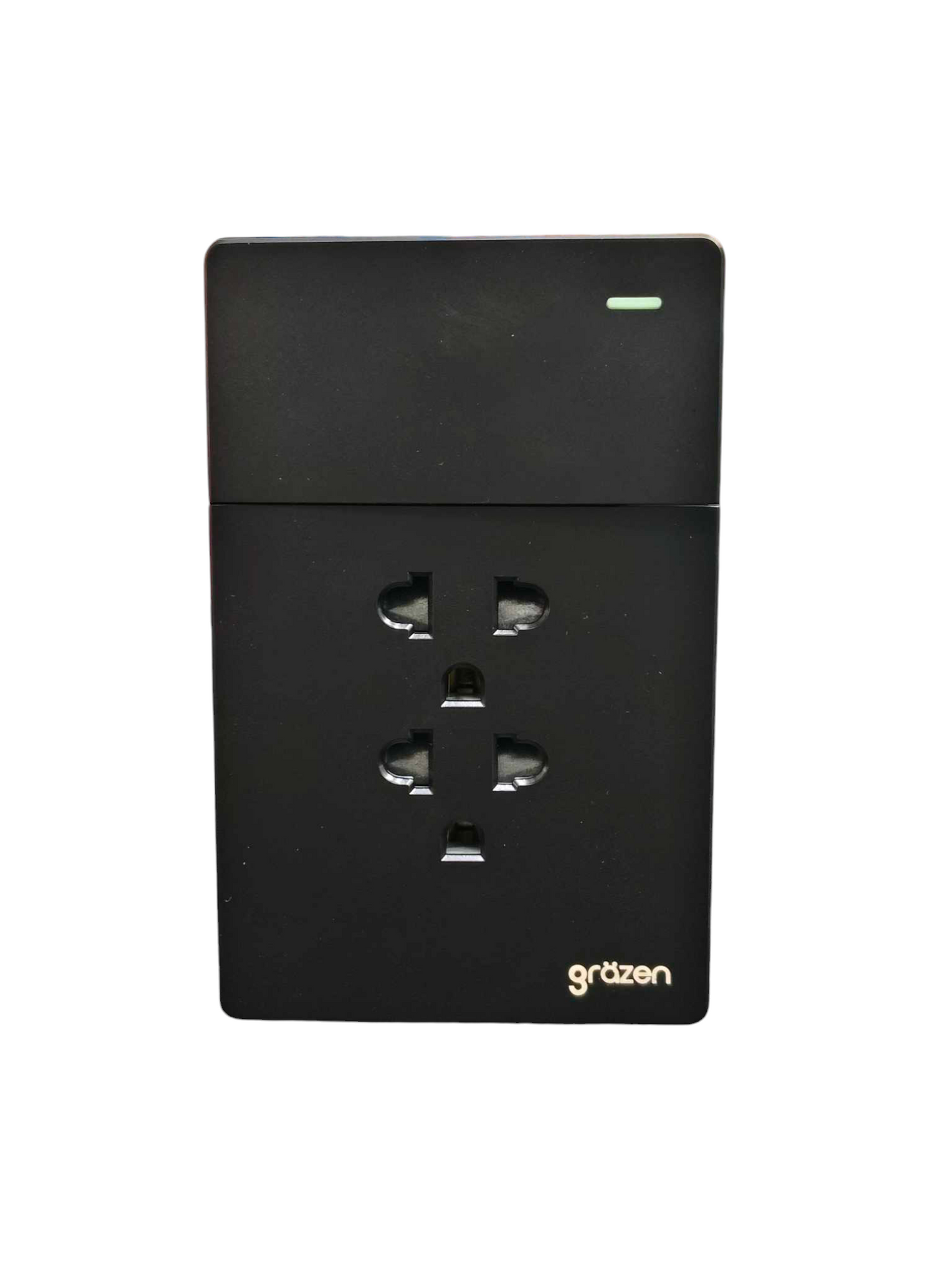 Grazen 2 Gang Outlet with Ground with 1 Way Switch with Plate Cover 16A 220V Available In Black, White Grey and Black GW-008