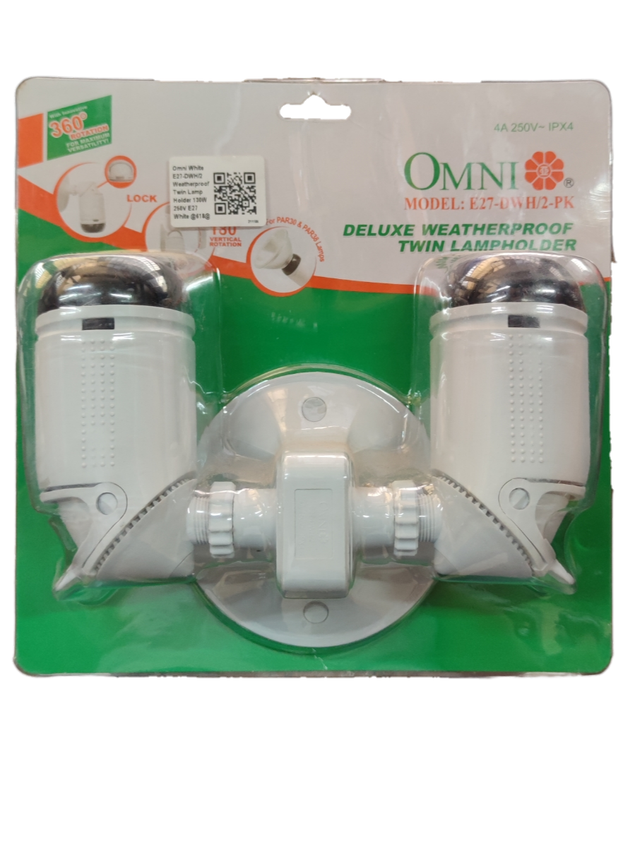 Omni Weatherproof Heavy Duty Lamp Holder 2 x E27, Outdoor E27 Socket Angle Lamp Holder Deluxe Weatherproof Twin Lamp holder