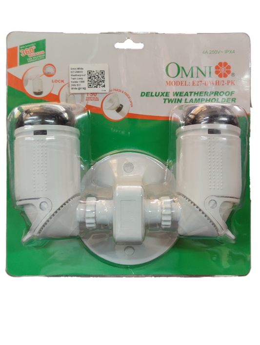 Omni Weatherproof Heavy Duty Lamp Holder 2 x E27, Outdoor E27 Socket Angle Lamp Holder Deluxe Weatherproof Twin Lamp holder