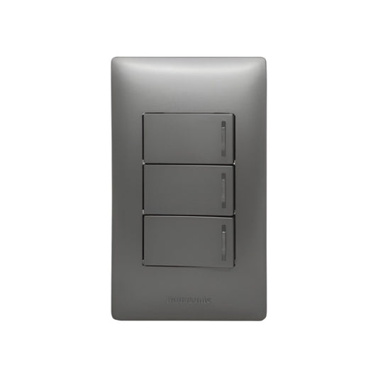 Panasonic 3 Gang 1 Way Switch 3 Device Slim Art Series Metallic Gray WSAG6803MH-1/3XWSAG5531MH-5