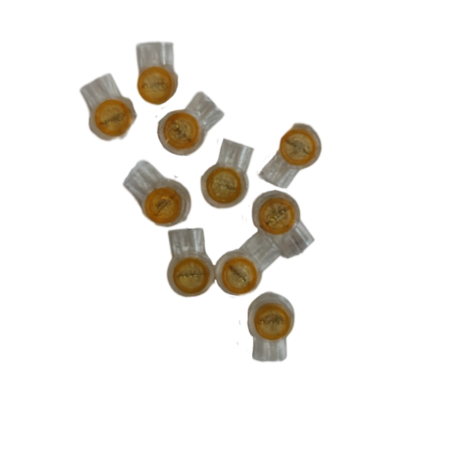 Scotchlok UY Connector 3M electrical connectors with transparent bodies and orange centers for wiring connections