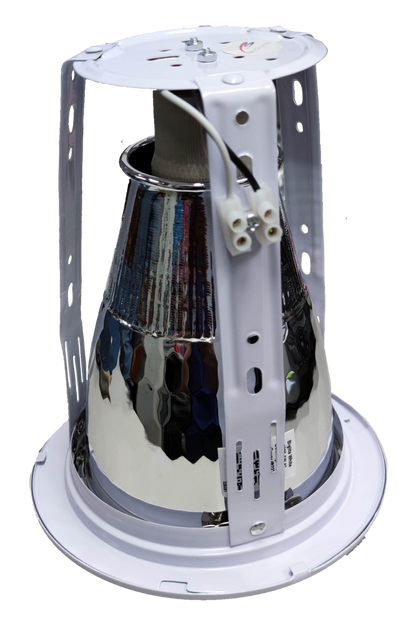 Biglite 4 inch E27 downlight fixture with white metal frame and reflective inner surface for lighting installation