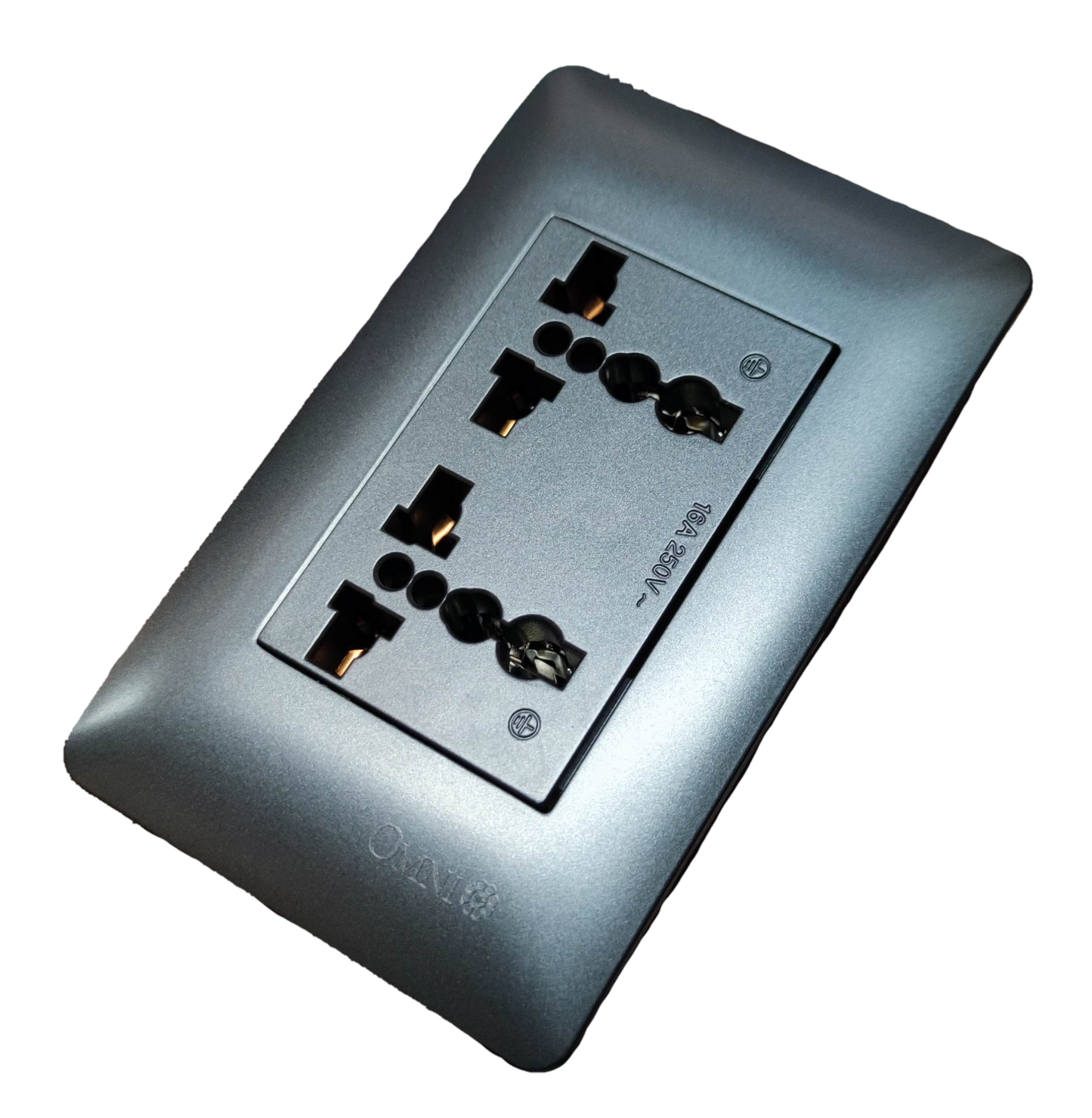 Omni Duplex Universal Outlet with Ground and Plate Designer Series Graphite 16A 250V DWU-402/DWP-113G