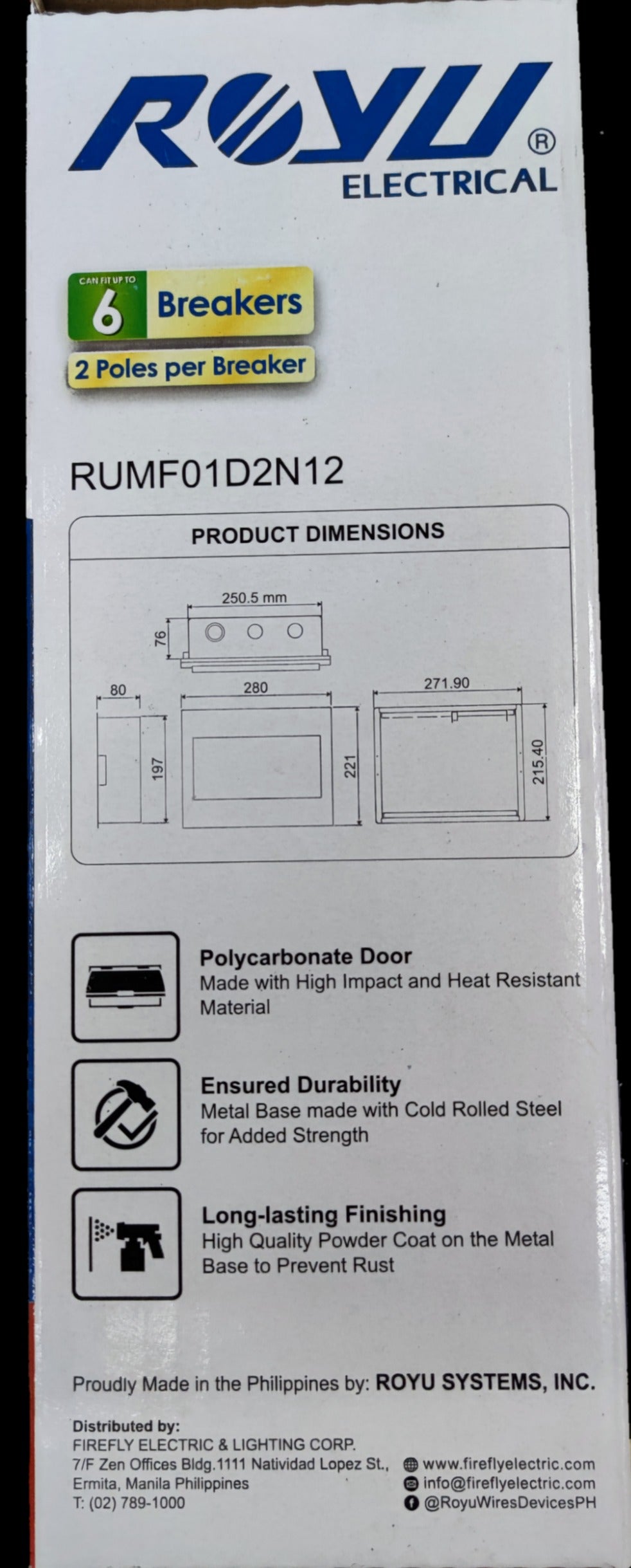 Royu 12 Ways Distribution Box Flush-Mount Type Metal Base