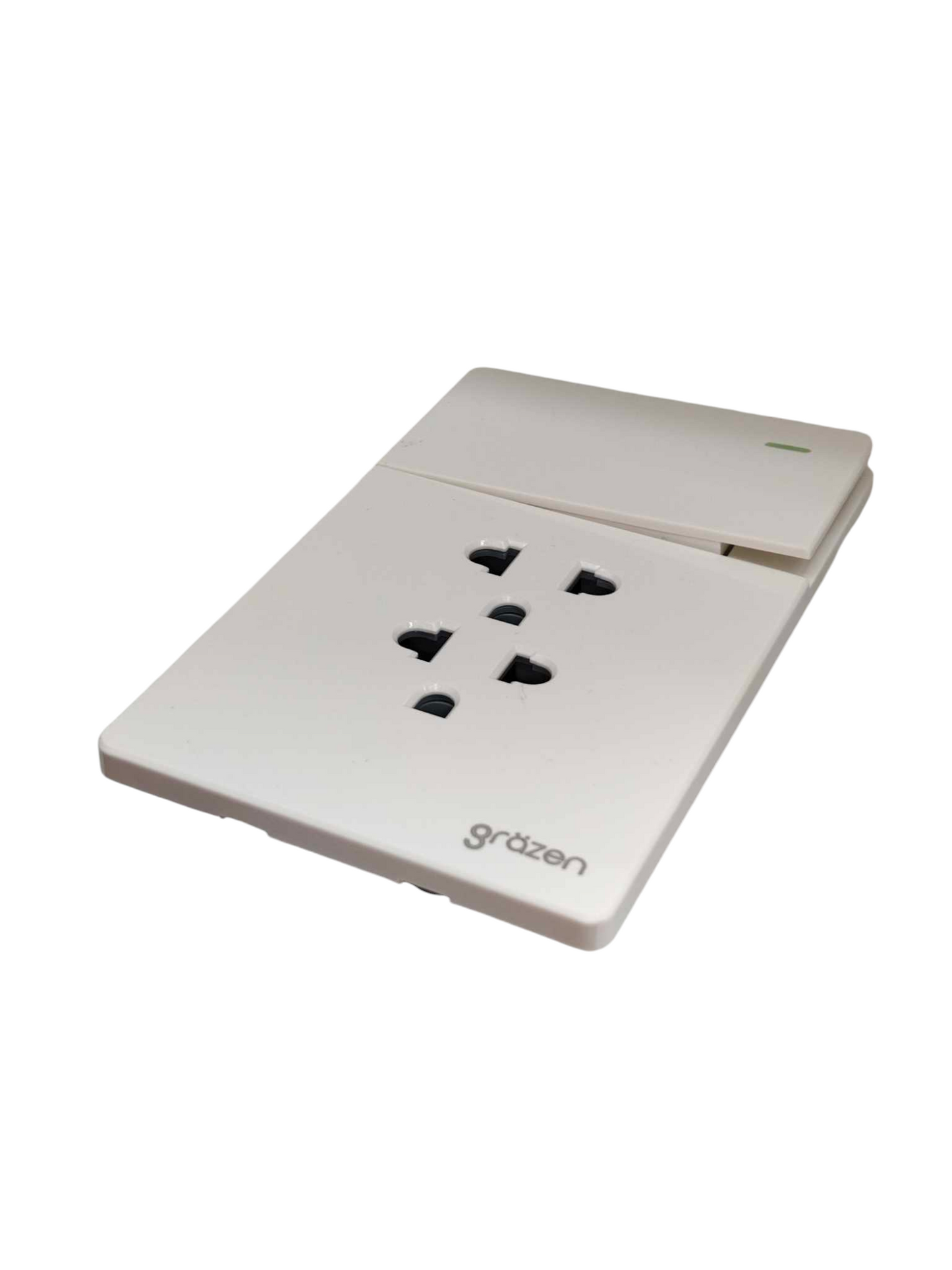 Grazen 2 Gang Outlet with Ground with 1 Way Switch with Plate Cover 16A 220V Available In Black, White Grey and Black GW-008