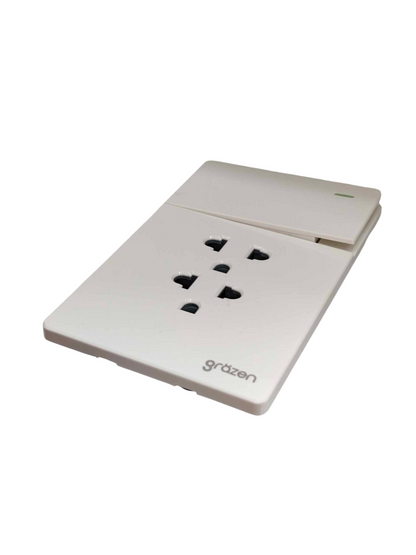 Grazen 2 Gang Outlet with Ground with 1 Way Switch with Plate Cover 16A 220V Available In Black, White Grey and Black GW-008