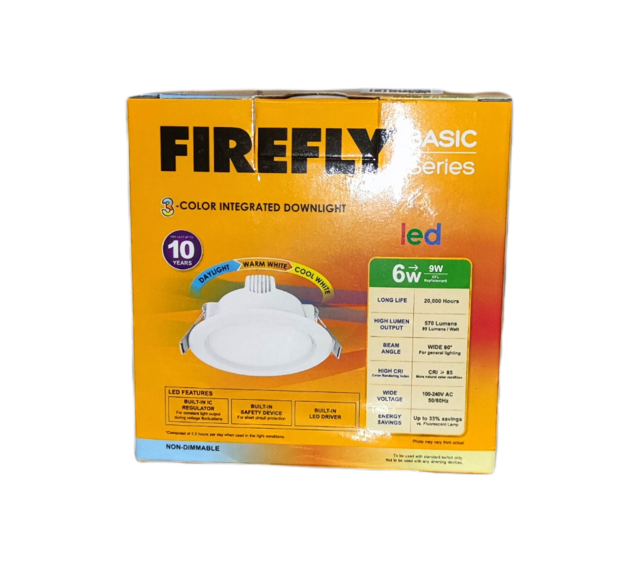 Firefly Tri Color LED Downlight 6W 220V Warm White Daylight Cool White