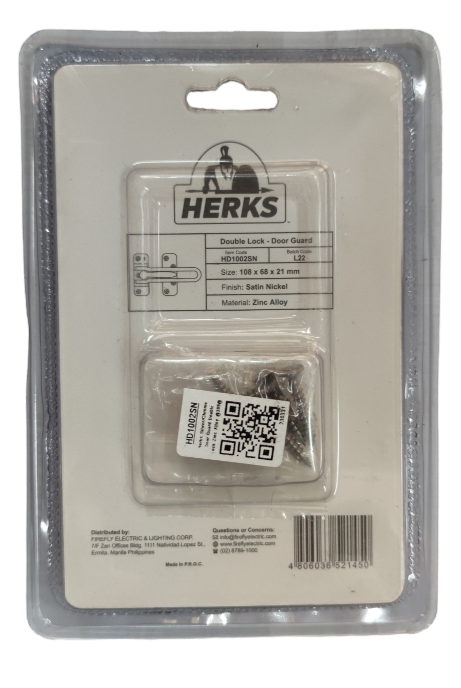 Double Lock Door Guard Satin Nickle 108 x 68 x 21mm Zinc Alloy Door Chain Mode ( Herks) HD1002SN