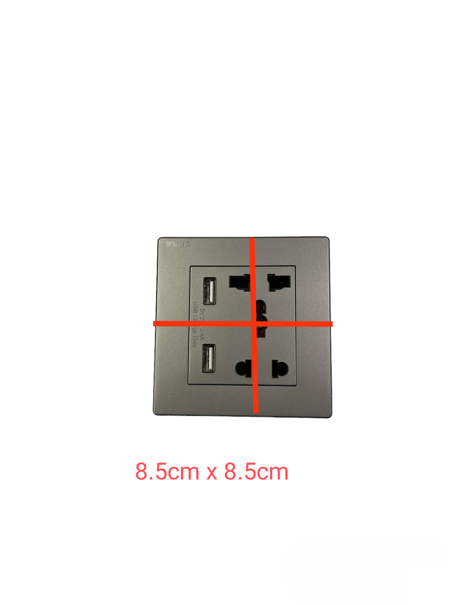Opple Duplex Universal Outlet Square Gray 16A 250V with 2 Gang USB-A 5V 2.4A Outlet with Plate Cover and Square Utility Box F021685 H1G06