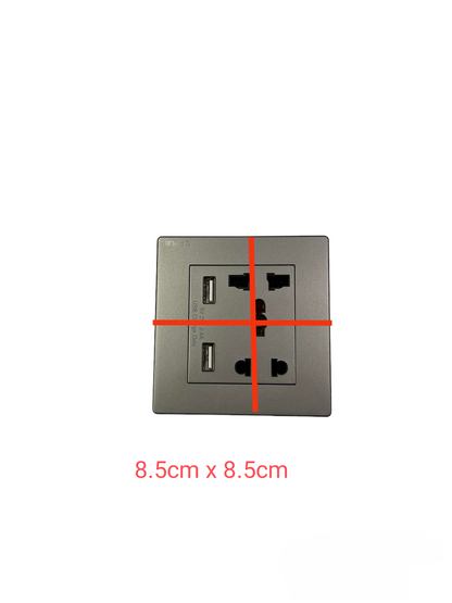 Opple Duplex Universal Outlet Square Gray 16A 250V with 2 Gang USB-A 5V 2.4A Outlet with Plate Cover and Square Utility Box F021685 H1G06