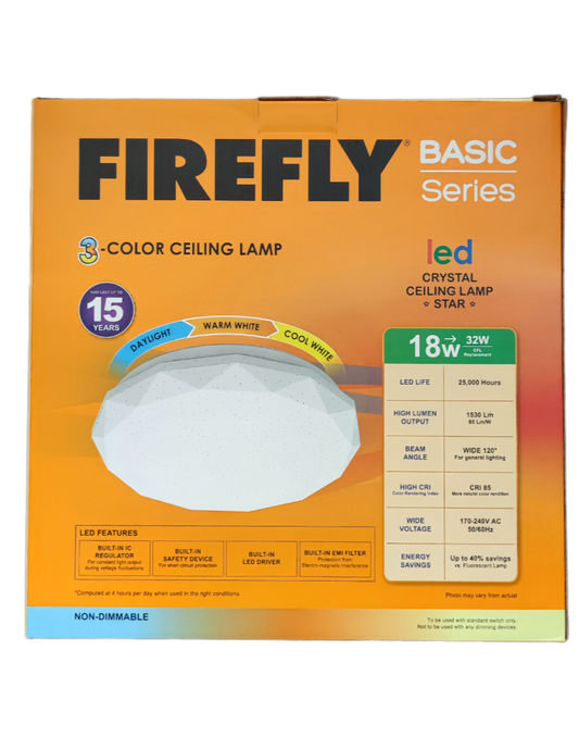 Firefly 18W LED Ceiling Lamp 220V Tri-Color, 18W Tri Color LED Ceiling Lamp ECL918TC