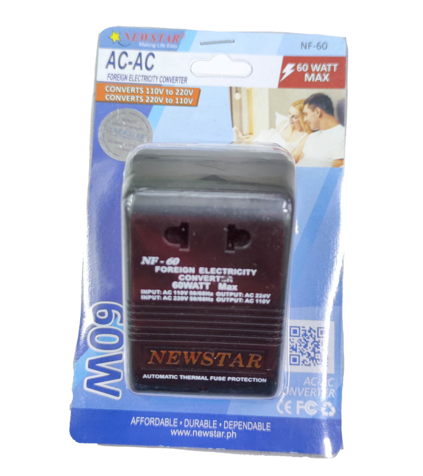 Newstar Travel Converter 220V - 110V 60W Capacity , Step Down Transformer 60W