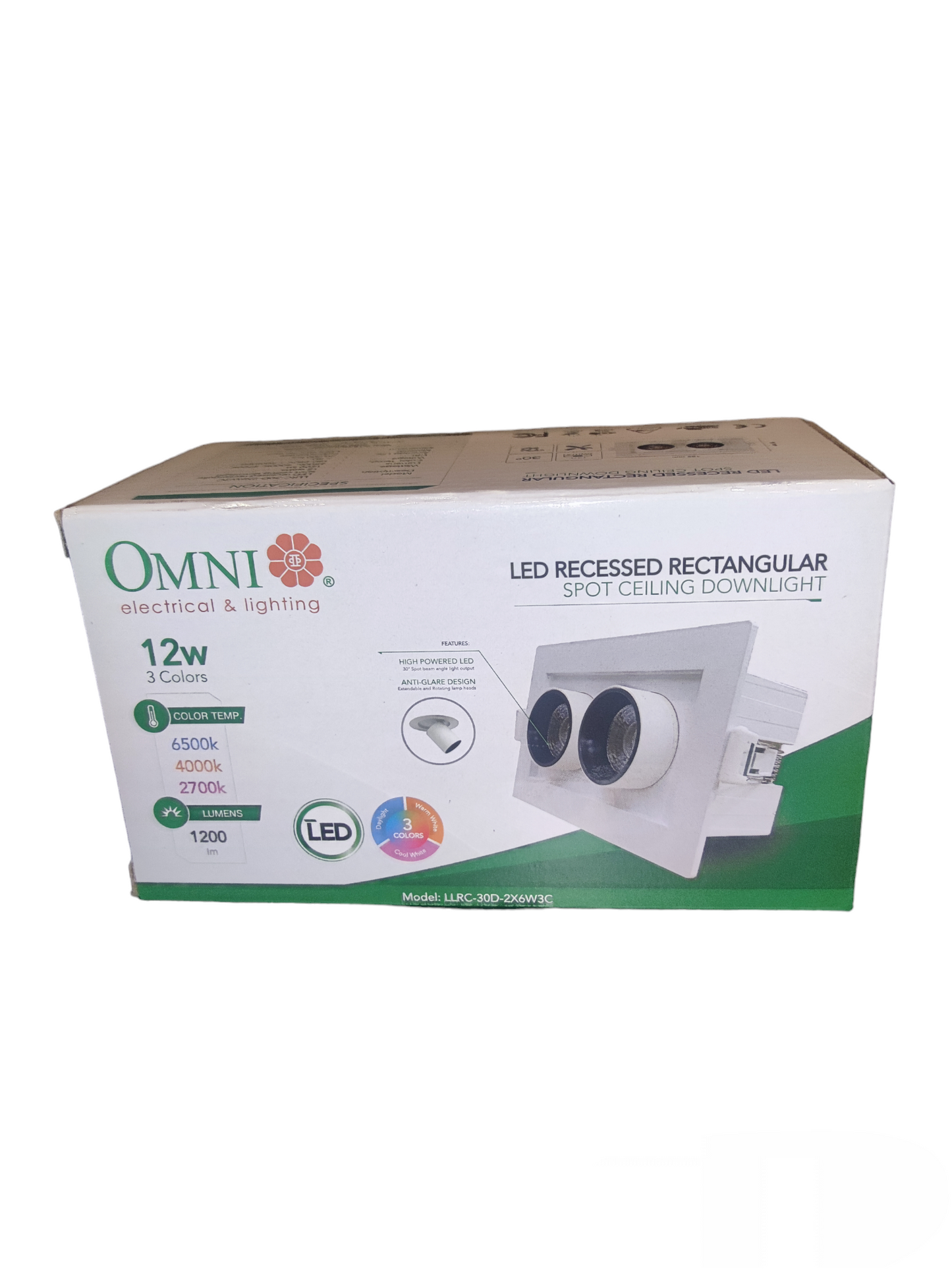 Omni 12W LED Spot Ceiling Downlight Tri- Color 220V iLLR-30D-2X6W3C