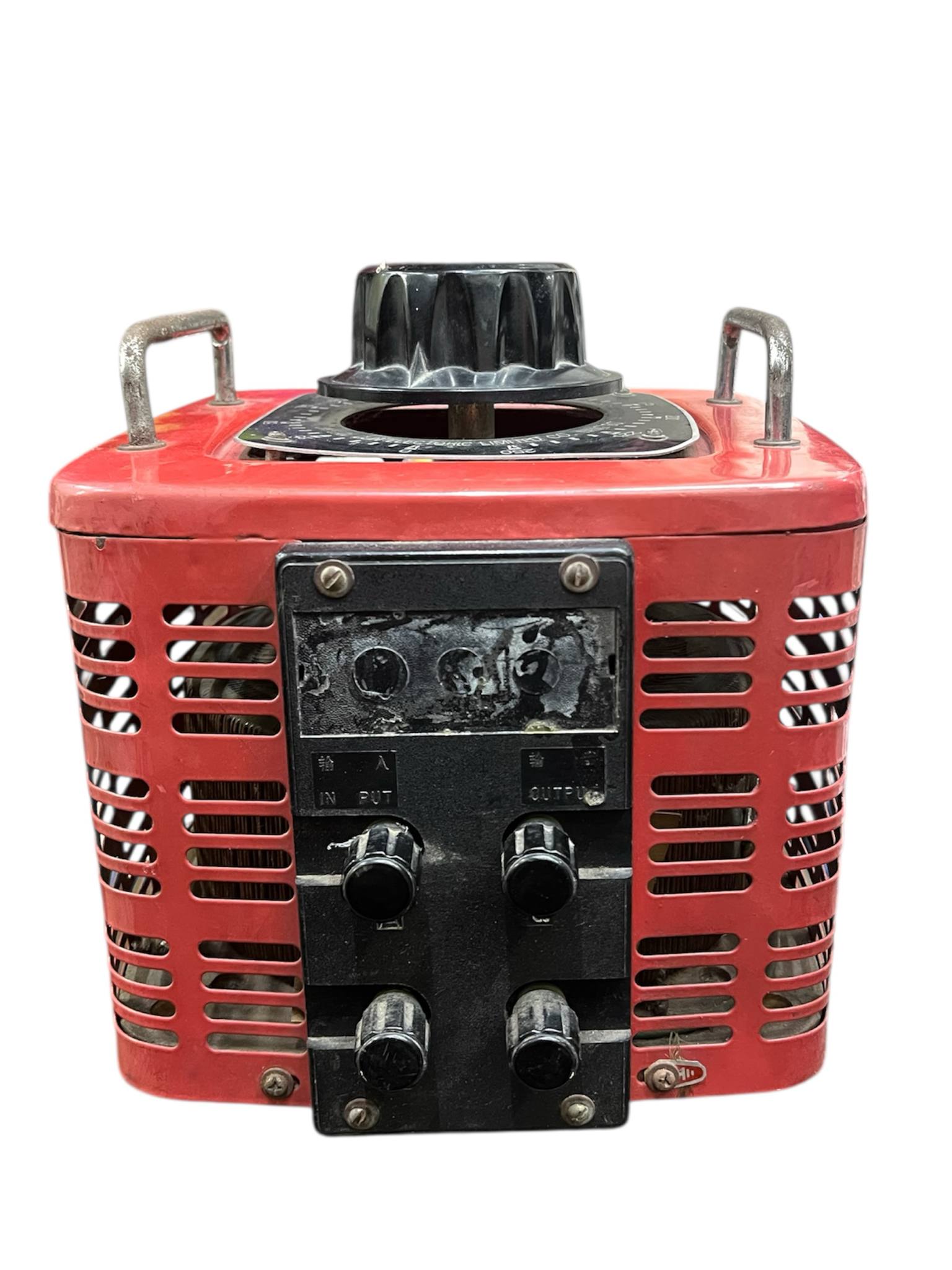 Stavol 5000W variac transformer red electrical trade tool with black control knobs and metal handles
