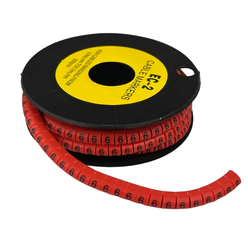 500pcs Cable Marker Red - 6 on spool for organized cable management with clear numbering