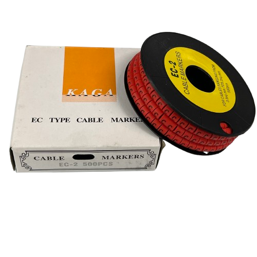 Grippes 500pcs Cable Marker Red - C on a spool with packaging for organized cable management