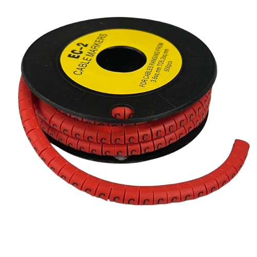500pcs Cable Marker Red - C on a spool for organized cable management and identification