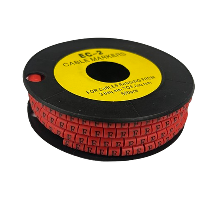 Grippes 500pcs Cable Marker Red - F on a spool for organizing cables ranging from 3.6mm to 7.5mm