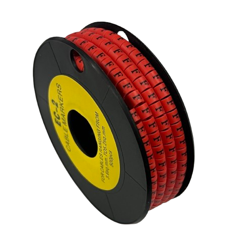 500pcs Cable Marker Red - F on a spool for organizing and labeling cables in various settings