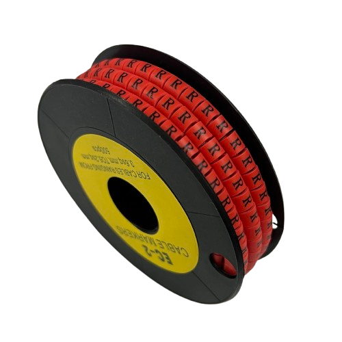 500pcs Cable Marker Red - R on a spool, ideal for organizing and labeling cables efficiently