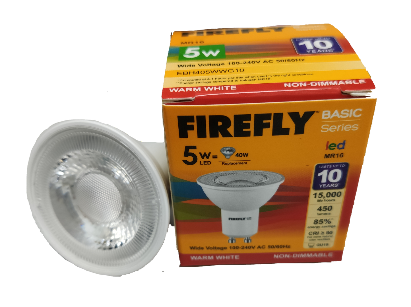 Firefly 5W MR-16 LED Warm White 3000K GU10 220V, MR16 5W LED WW 220V AC GU10