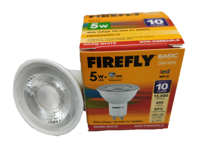 Firefly 5W MR-16 LED Warm White 3000K GU10 220V, MR16 5W LED WW 220V AC GU10