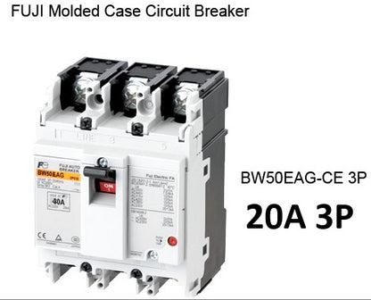 Fuji MCCB Molded Case Circuit Breaker BW50EAG-CE 20A 3Pole 5kAIC@230VAC, 2.5kAIC@380/440VAC, 1.5kAIC@500VAC Dimension (mm )75(W)x 100(H)x 60(D)