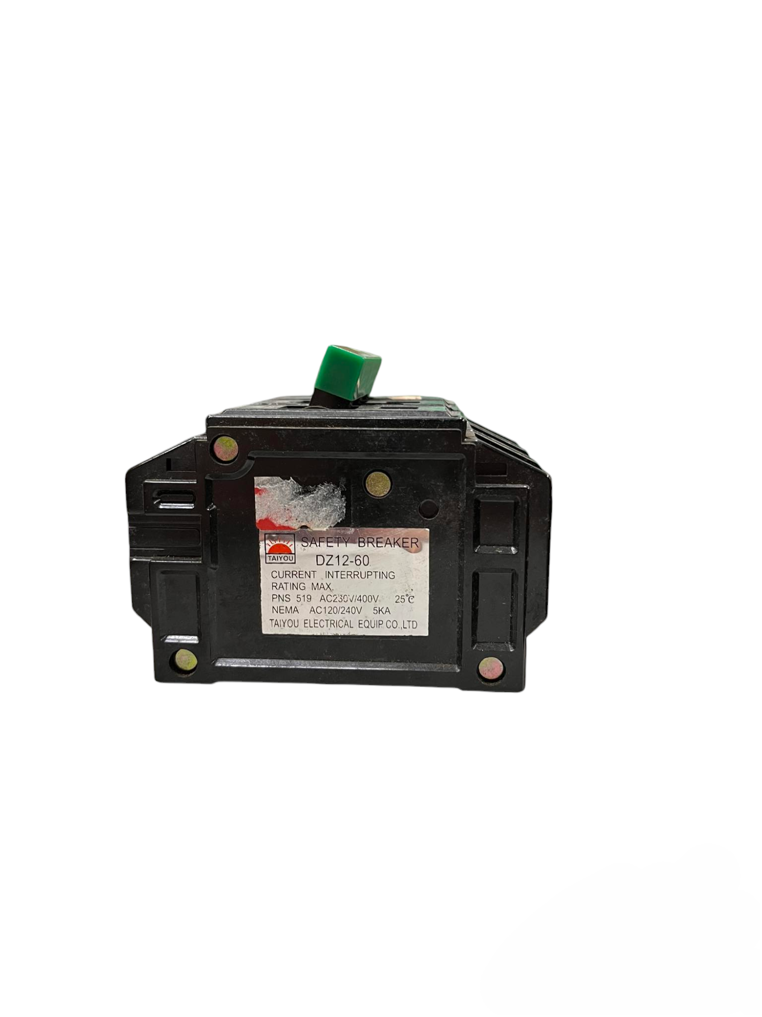 Taiyou 50A 3 Pole Circuit Breaker 10 KAIC black electrical component with green switch