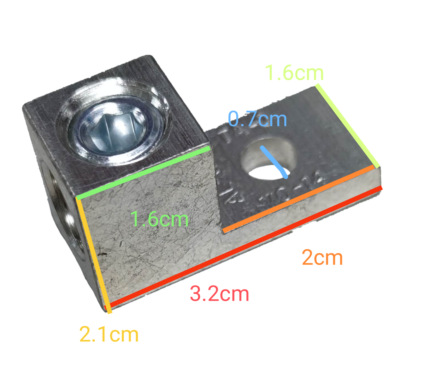50mm electrical connector lug made of durable metal with multiple measurement markings for easy installation