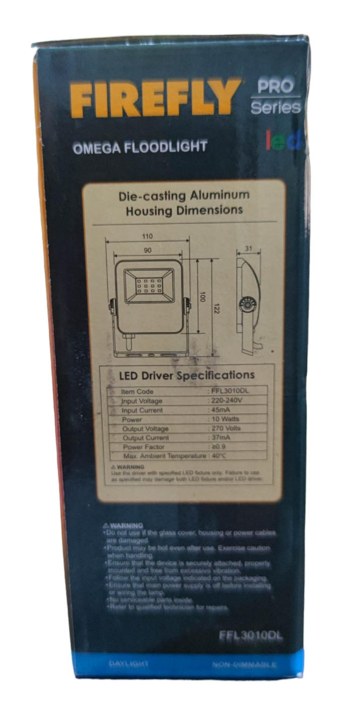 Firefly 10W LED Floodlight 220V Daylight 6500K FFL3010DL Omega Series Flood light