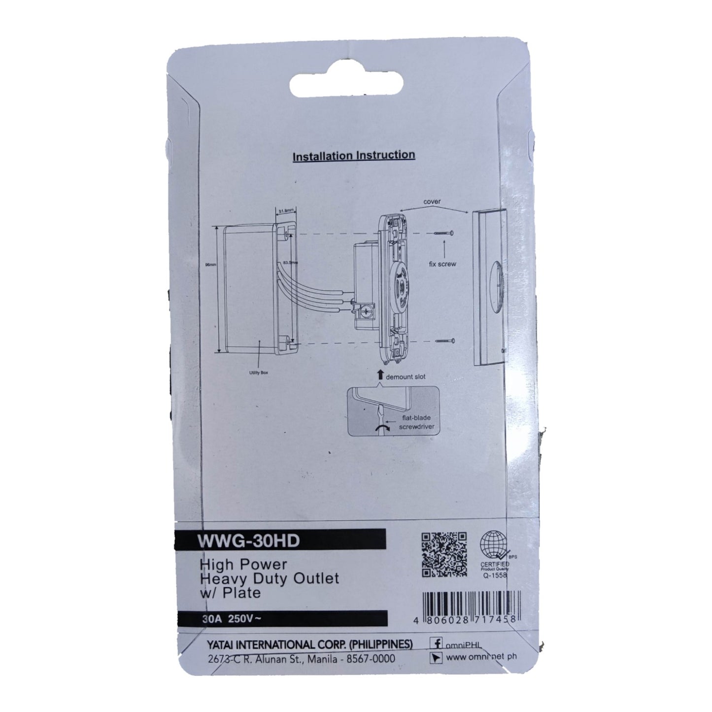 Omni 30A Twistlock Outlet with Plate Cover 220V 2P+E  WWG-30HD High Power Heavy Duty Outlet with Plate