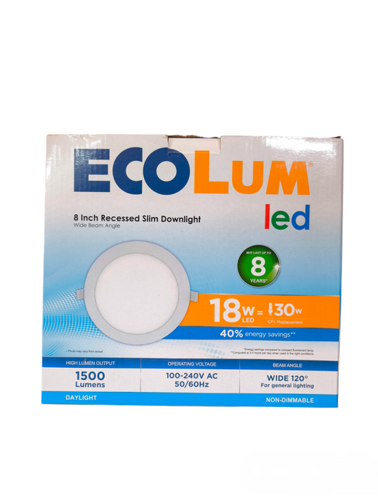 Ecolum 18W LED Downlight Daylight Slim Type 220V Daylight, 8 Inches
