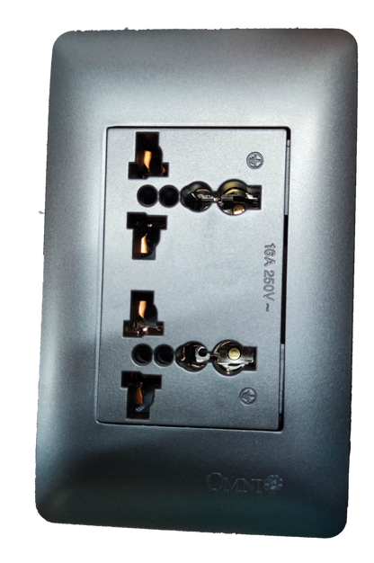 Omni Duplex Universal Outlet with Ground and Plate Designer Series Graphite 16A 250V DWU-402/DWP-113G