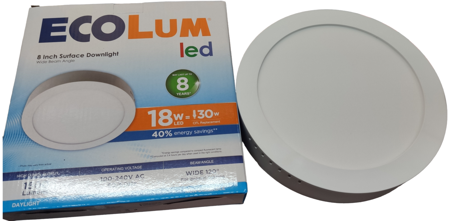 Ecolum 18W Daylight Surface Slim Downlight 8 inches 220V 6500K 8" LED Round Downlight