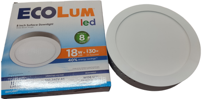 Ecolum 18W Daylight Surface Slim Downlight 8 inches 220V 6500K 8" LED Round Downlight